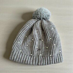ZARA Girls Gray Pearl Studded Beanie Hat NEW NWOT